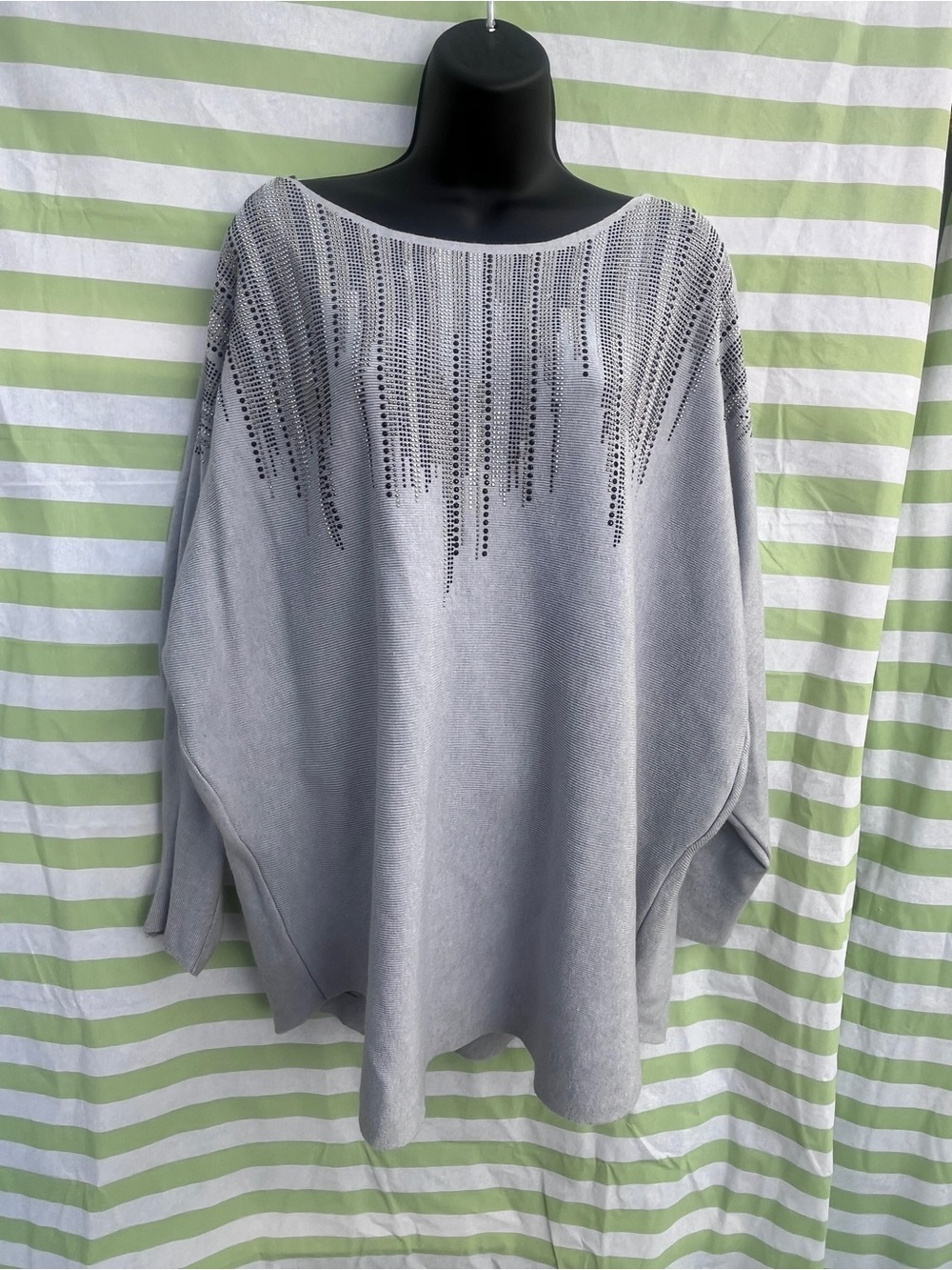 Siren Lily Light Gray Off-the-Shoulder Sweater with Sequin Drip Detail